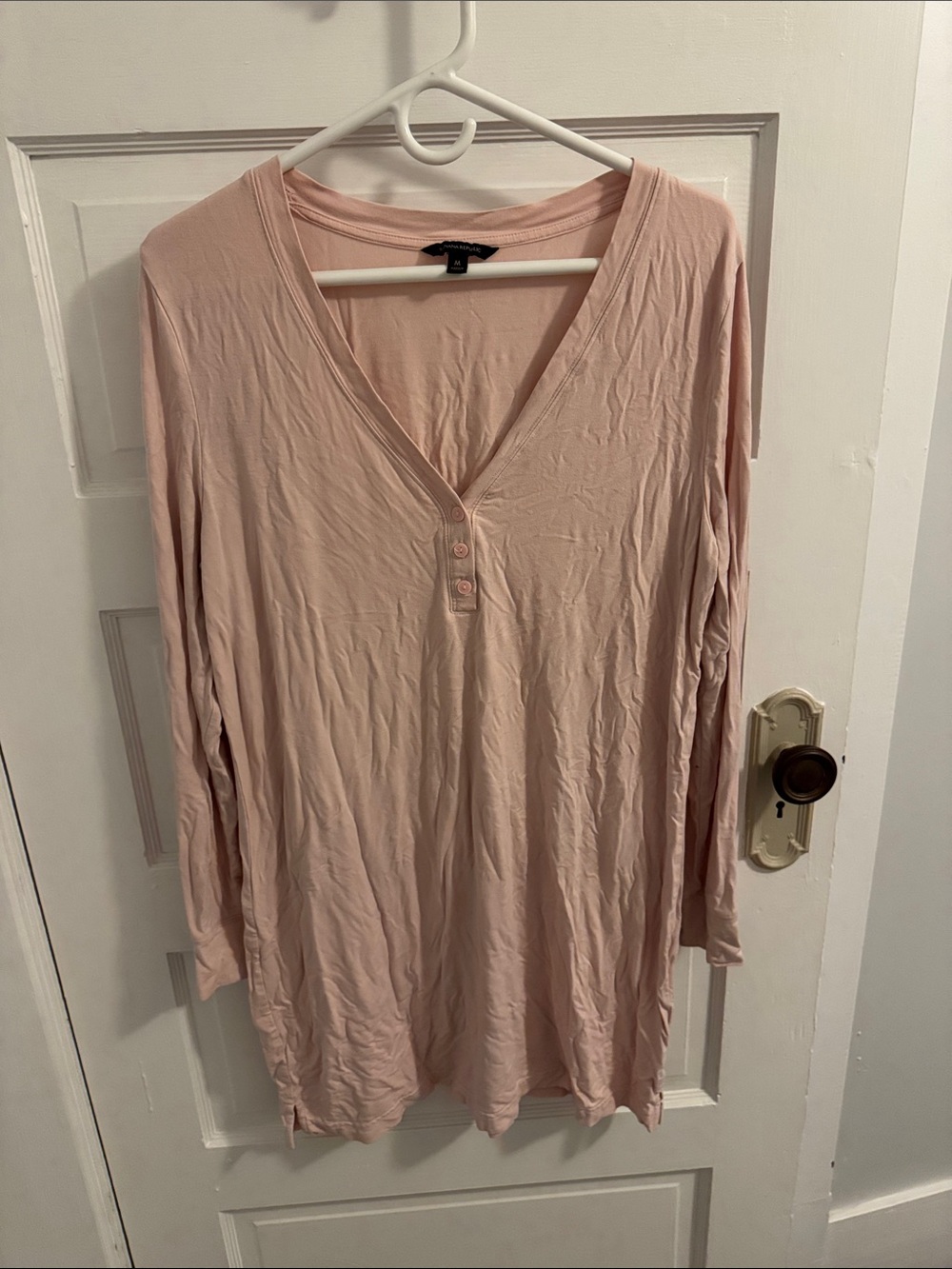 Women's Light Pink V-Neck Long Sleeve night shirt.